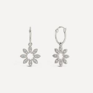 Superior 14ct White Gold Diamond Jasmine Flower Drop Hoop Earrings